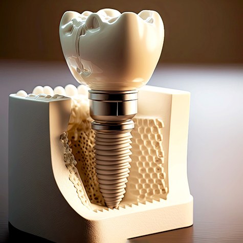 a digital model showing the full structure of a dental implant